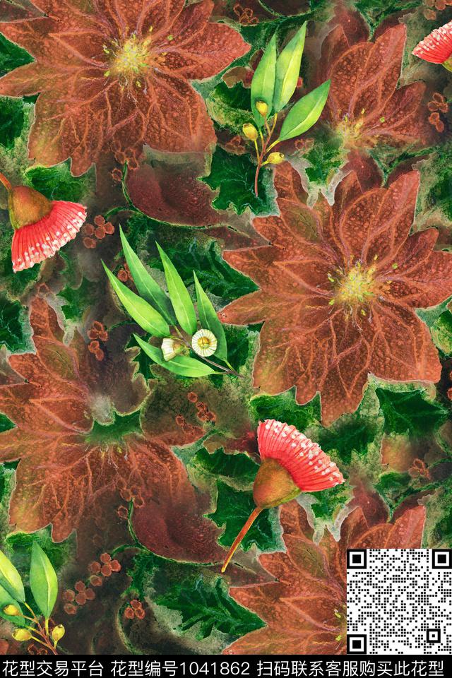 数码华亿平台抽象花卉数码印花华亿平台下载（图片编号: 1041862） - 瓦栏（Walan）