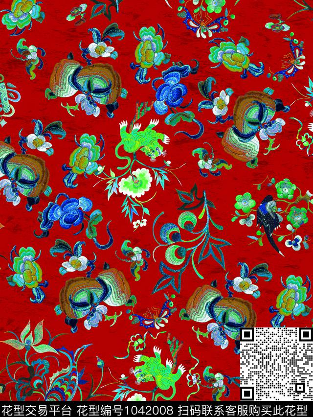 数码华亿平台古典花纹传统刺绣数码印花华亿平台下载（图片编号: 1042008） - 瓦栏（Walan）