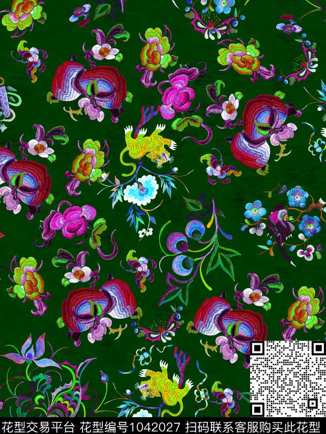 数码华亿平台古典花纹传统刺绣数码印花华亿平台下载（图片编号: 1042027） - 瓦栏（Walan）
