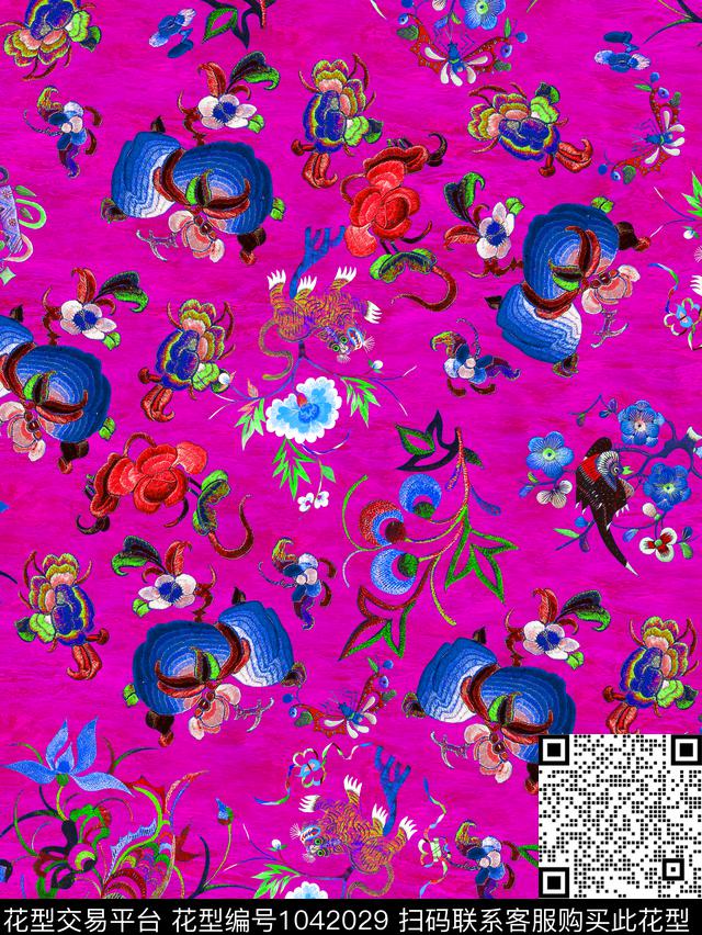 数码华亿平台古典花纹传统刺绣数码印花华亿平台下载（图片编号: 1042029） - 瓦栏（Walan）