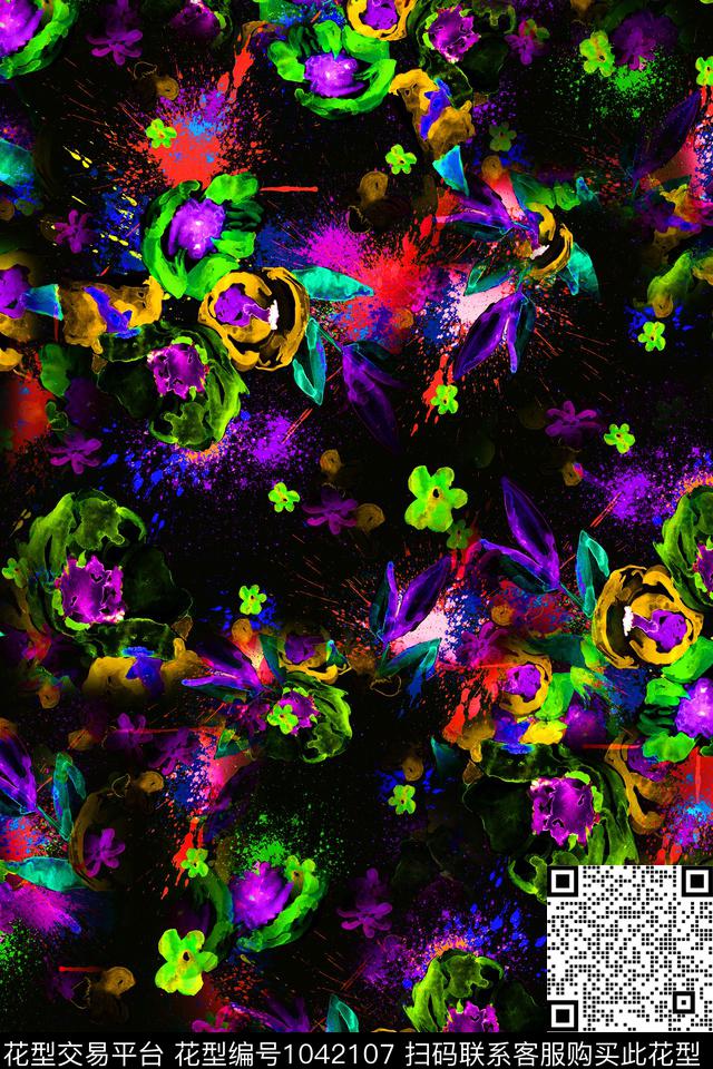 数码华亿平台抽象花卉数码印花华亿平台下载（图片编号: 1042107） - 瓦栏（Walan）