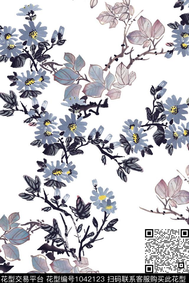 复古中国风工笔效果数码印花华亿平台下载（图片编号: 1042123） - 瓦栏（Walan）