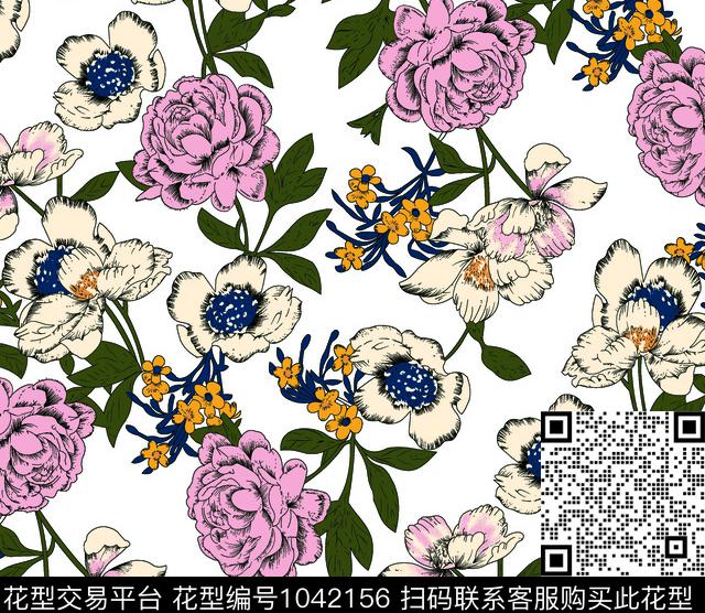 抽象花卉女装几何传统印花华亿平台下载（图片编号: 1042156） - 瓦栏（Walan）