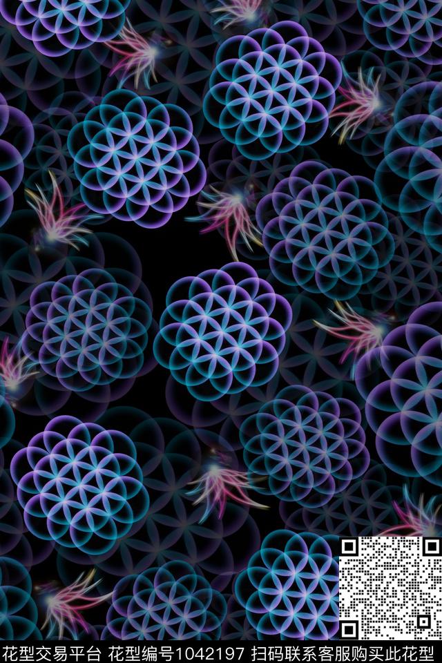 数码华亿平台抽象花卉数码印花华亿平台下载（图片编号: 1042197） - 瓦栏（Walan）