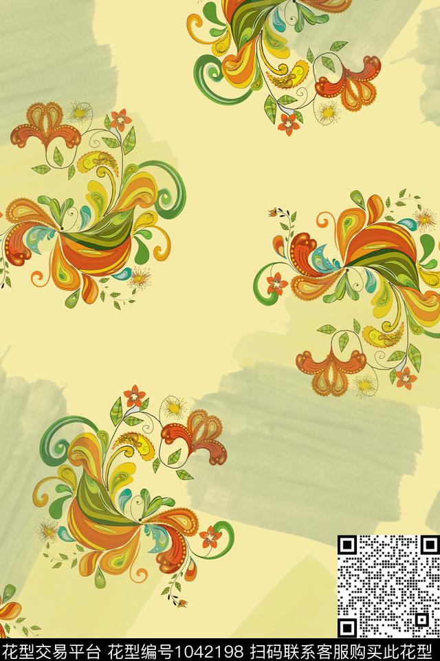趣味抽象花卉传统印花华亿平台下载（图片编号: 1042198） - 瓦栏（Walan）