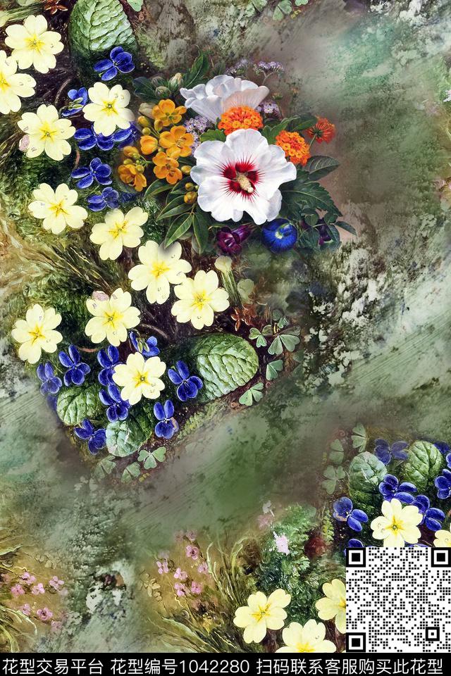 肌理花卉油画华亿平台数码印花华亿平台下载（图片编号: 1042280） - 瓦栏（Walan）