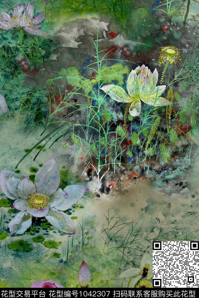花卉国画水彩花卉数码印花华亿平台下载（图片编号: 1042307） - 瓦栏（Walan）