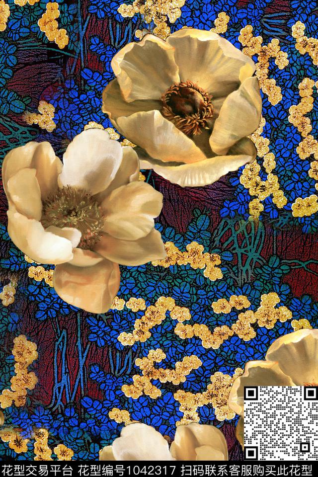 肌理花卉重彩数码印花华亿平台下载（图片编号: 1042317） - 瓦栏（Walan）