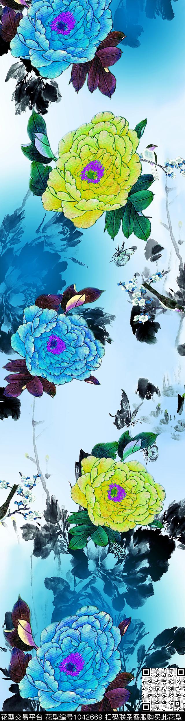 中长巾牡丹中国风数码印花华亿平台下载（图片编号: 1042669） - 瓦栏（Walan）