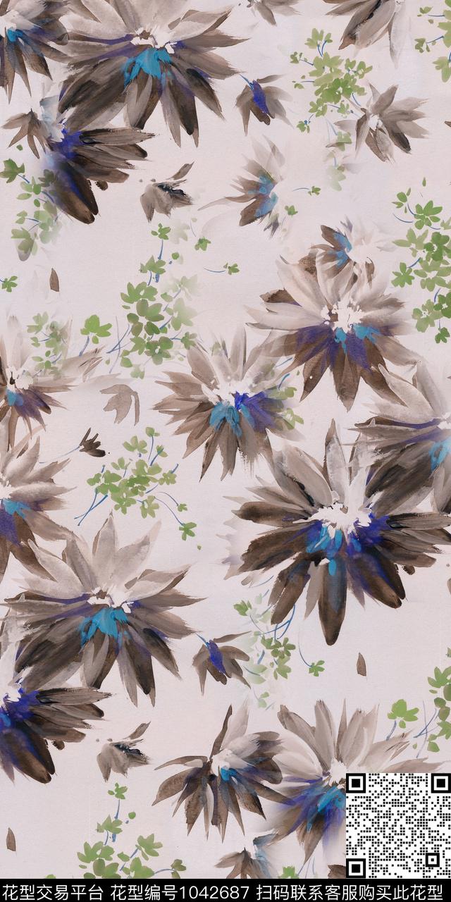 抽象花卉小碎花手绘花卉数码印花华亿平台下载（图片编号: 1042687） - 瓦栏（Walan）