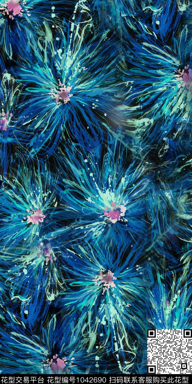 抽象花卉手绘花卉渐变花卉数码印花华亿平台下载（图片编号: 1042690） - 瓦栏（Walan）