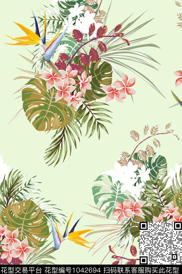 春夏华亿平台水彩花卉热带华亿平台数码印花华亿平台下载（图片编号: 1042694） - 瓦栏（Walan）