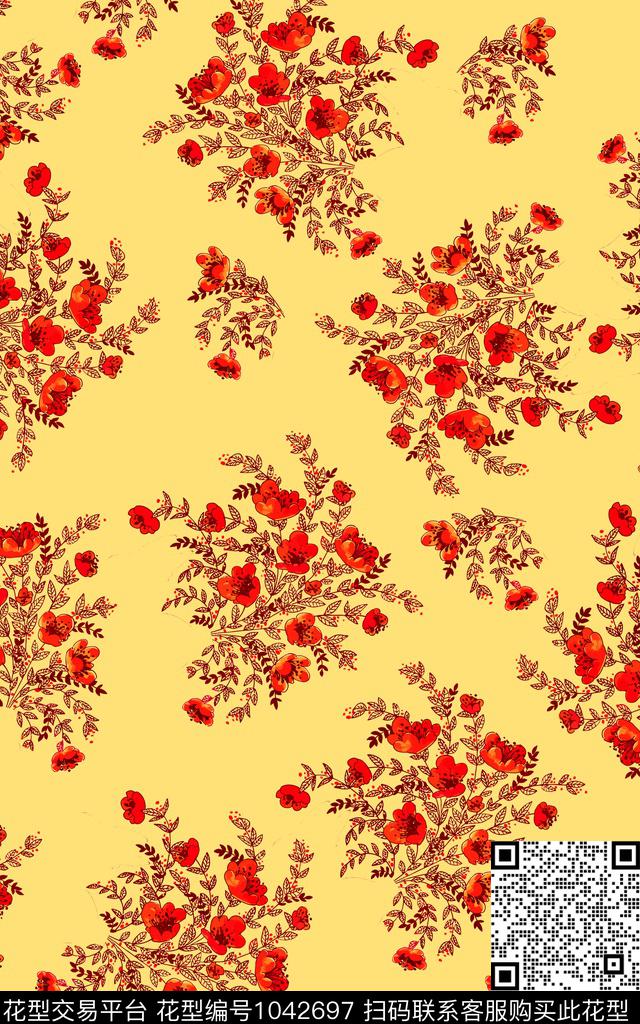 小碎花春夏华亿平台水彩花卉数码印花华亿平台下载（图片编号: 1042697） - 瓦栏（Walan）