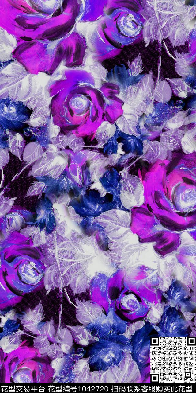 手绘玫瑰抽象花卉手绘花卉数码印花华亿平台下载（图片编号: 1042720） - 瓦栏（Walan）