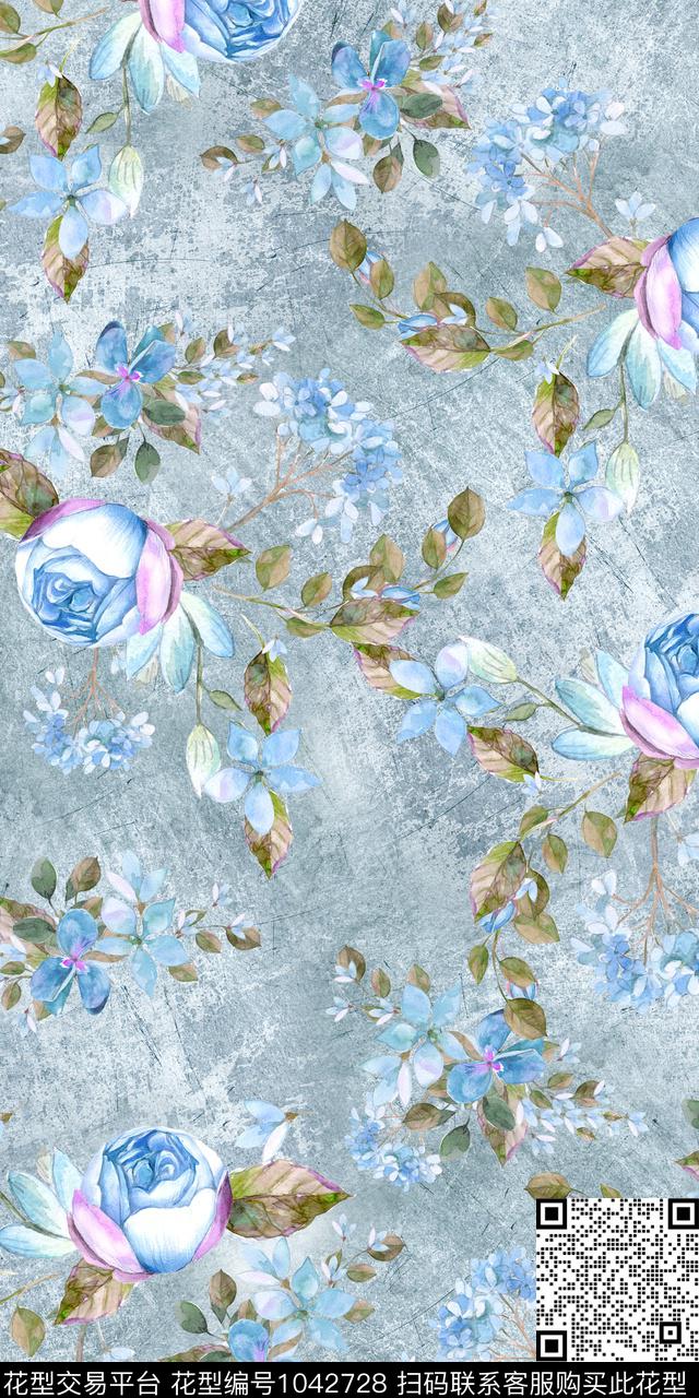 抽象花卉手绘花卉复古底纹数码印花华亿平台下载（图片编号: 1042728） - 瓦栏（Walan）