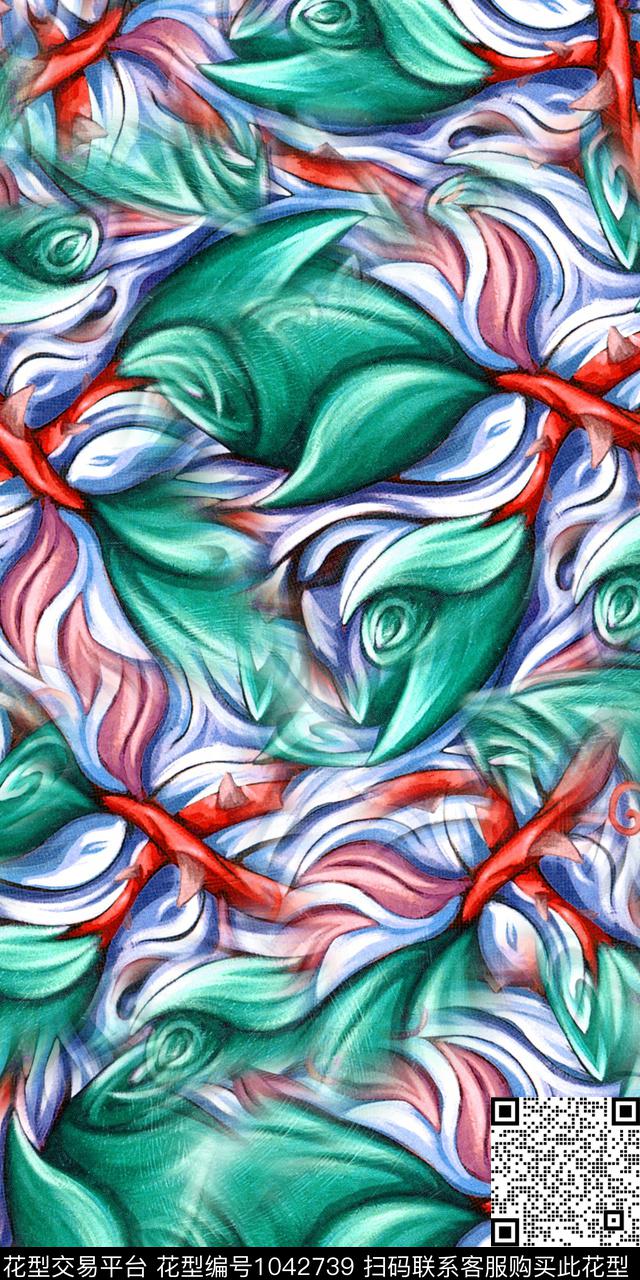 抽象花卉抽象手绘抽象数码印花华亿平台下载（图片编号: 1042739） - 瓦栏（Walan）