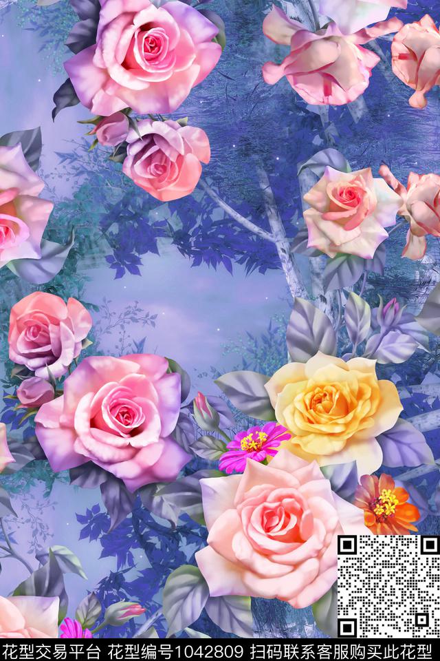数码华亿平台彩底花卉大花卉数码印花华亿平台下载（图片编号: 1042809） - 瓦栏（Walan）