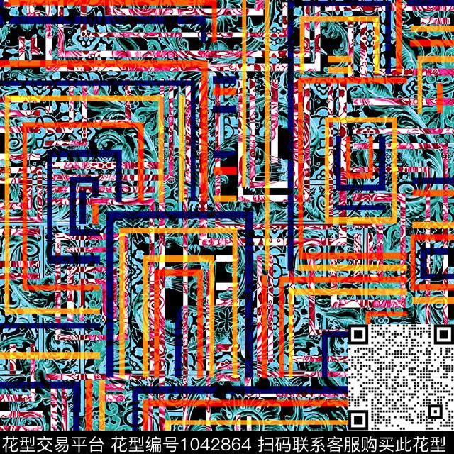 条纹格子几何数码印花华亿平台下载（图片编号: 1042864） - 瓦栏（Walan）