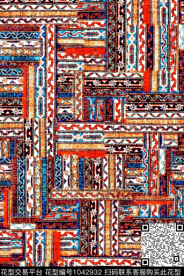 民族风混合拼接数码印花华亿平台下载（图片编号: 1042932） - 瓦栏（Walan）