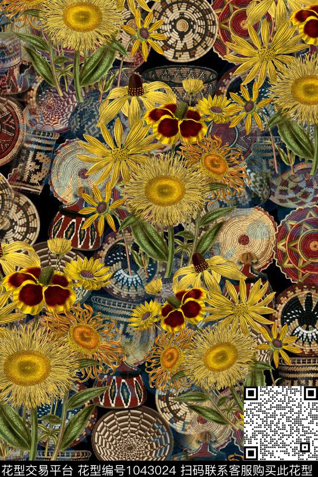 数码华亿平台民族风花卉数码印花华亿平台下载（图片编号: 1043024） - 瓦栏（Walan）