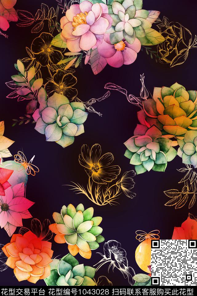 多肉植物花卉数码印花华亿平台下载（图片编号: 1043028） - 瓦栏（Walan）