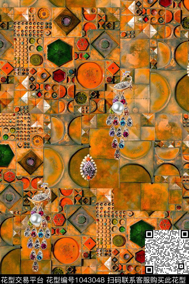 休闲几何珠宝宝石数码印花华亿平台下载（图片编号: 1043048） - 瓦栏（Walan）
