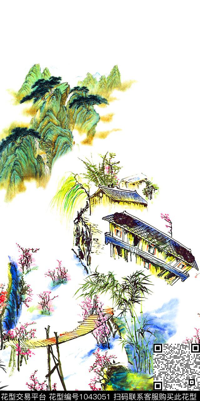 建筑国画风景景观数码印花华亿平台下载（图片编号: 1043051） - 瓦栏（Walan）