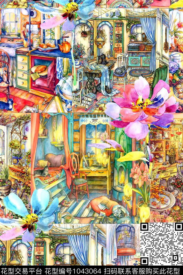 花卉建筑风景景观数码印花华亿平台下载（图片编号: 1043064） - 瓦栏（Walan）