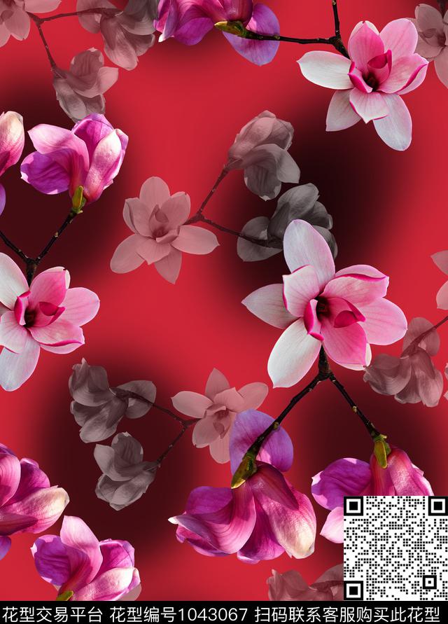 玉兰花花卉国画花卉数码印花华亿平台下载（图片编号: 1043067） - 瓦栏（Walan）