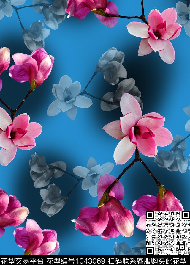 玉兰花花卉国画花卉数码印花华亿平台下载（图片编号: 1043069） - 瓦栏（Walan）