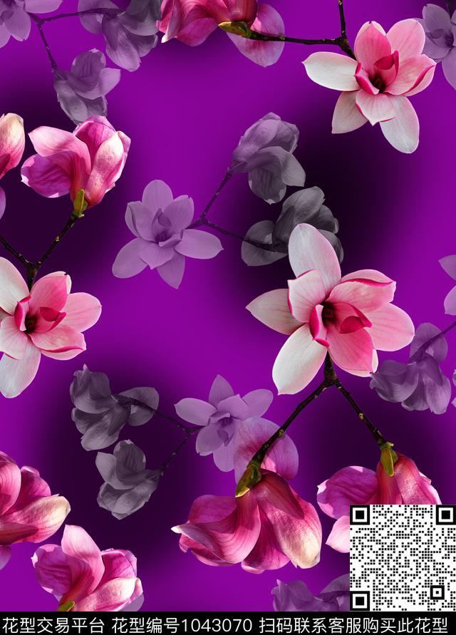 玉兰花花卉国画花卉数码印花华亿平台下载（图片编号: 1043070） - 瓦栏（Walan）