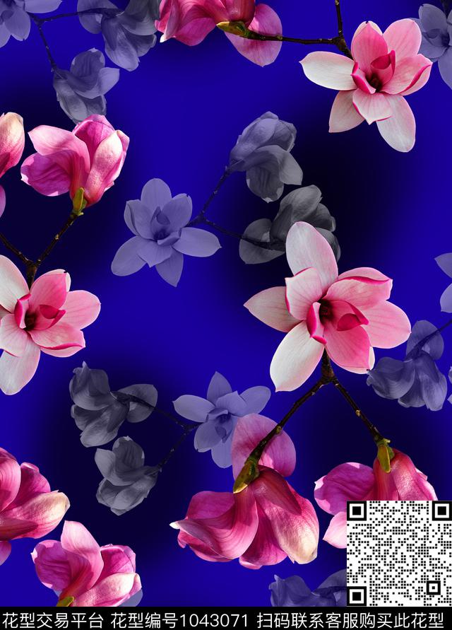 玉兰花花卉国画花卉数码印花华亿平台下载（图片编号: 1043071） - 瓦栏（Walan）