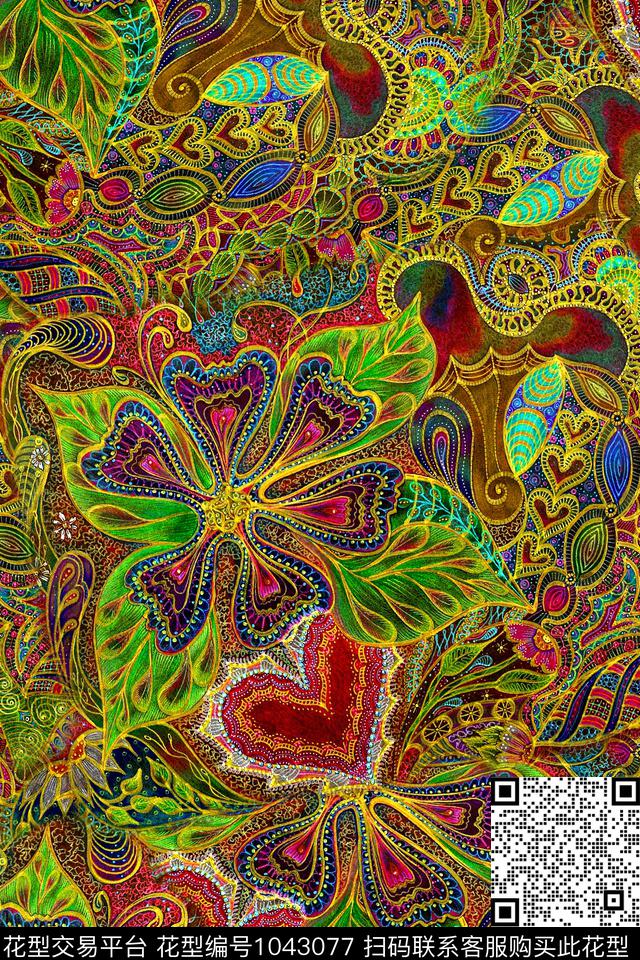 肌理抽象花卉数码印花华亿平台下载（图片编号: 1043077） - 瓦栏（Walan）