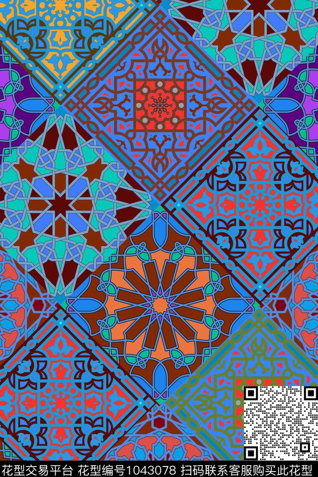 民族风几何数码印花华亿平台下载（图片编号: 1043078） - 瓦栏（Walan）