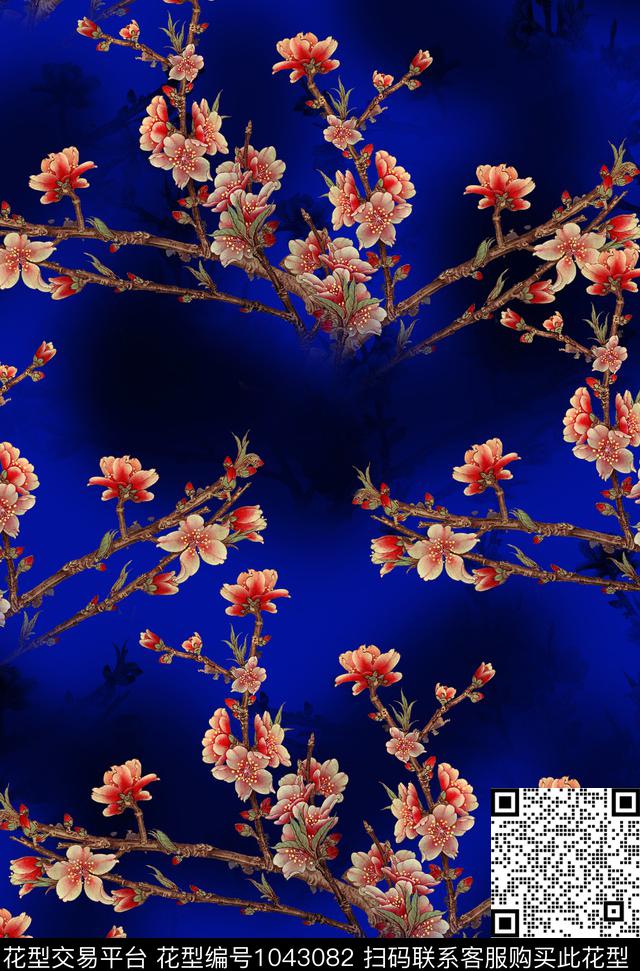 香云纱花卉桃花数码印花华亿平台下载（图片编号: 1043082） - 瓦栏（Walan）