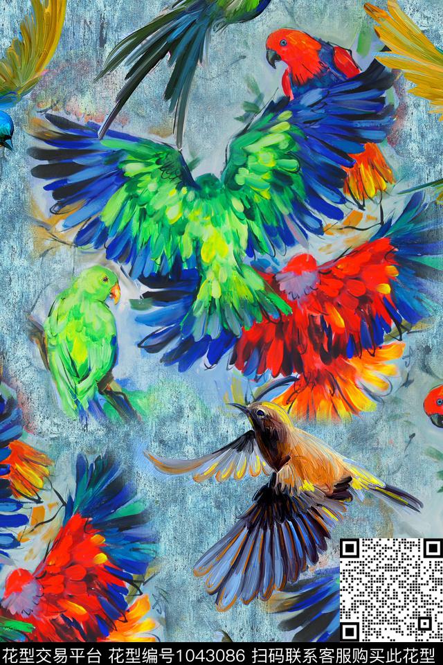 鸟肌理鹦鹉数码印花华亿平台下载（图片编号: 1043086） - 瓦栏（Walan）