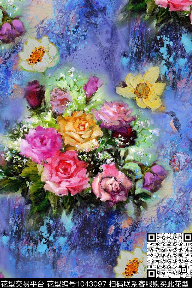 肌理花卉油画华亿平台数码印花华亿平台下载（图片编号: 1043097） - 瓦栏（Walan）