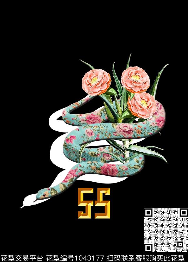 创意胸前独幅蛇数码印花华亿平台下载（图片编号: 1043177） - 瓦栏（Walan）