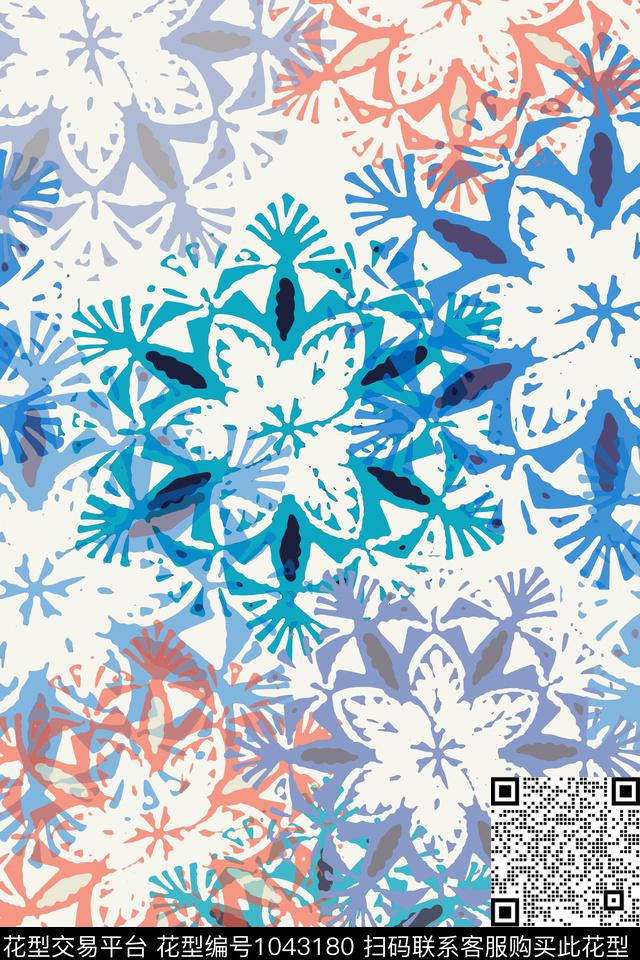 抽象花卉民族风抽象传统印花华亿平台下载（图片编号: 1043180） - 瓦栏（Walan）