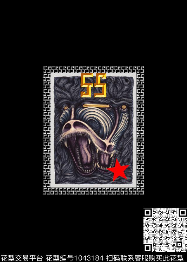 创意胸前独幅动物数码印花华亿平台下载（图片编号: 1043184） - 瓦栏（Walan）