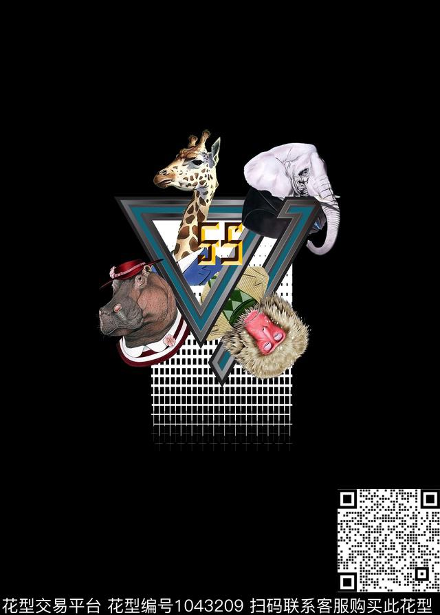 创意胸前独幅动物数码印花华亿平台下载（图片编号: 1043209） - 瓦栏（Walan）