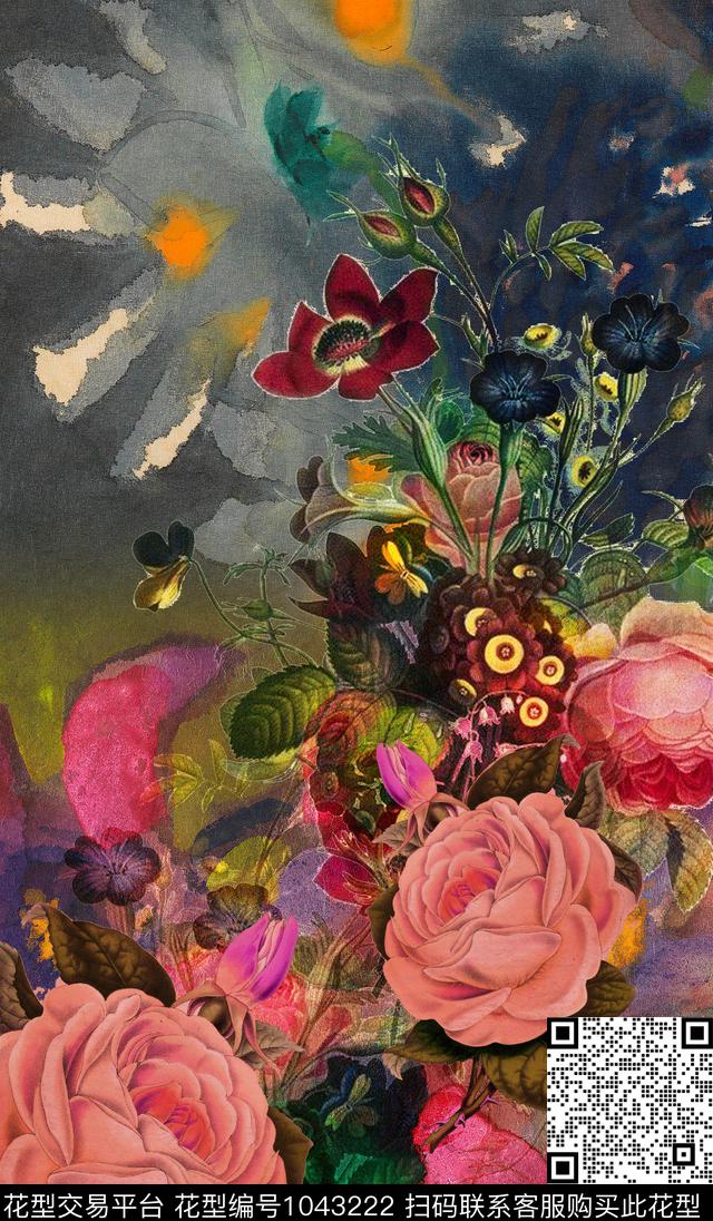 数码华亿平台中国风定位花复古数码印花华亿平台下载（图片编号: 1043222） - 瓦栏（Walan）