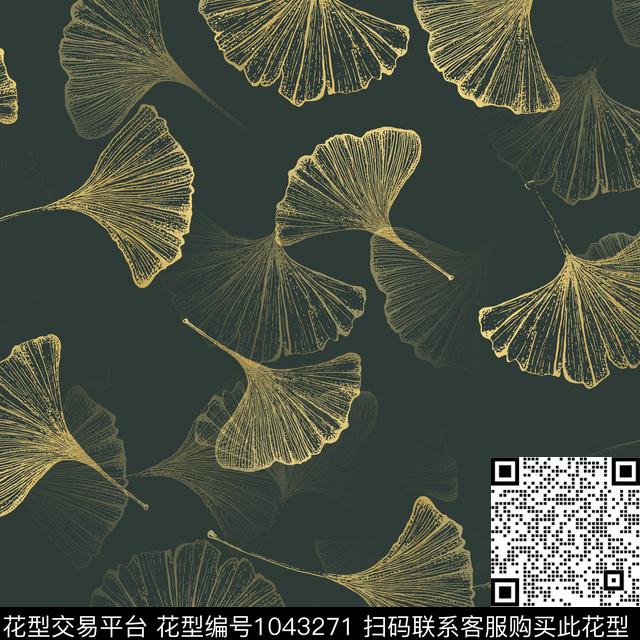 花卉大牌风银杏叶传统印花华亿平台下载（图片编号: 1043271） - 瓦栏（Walan）