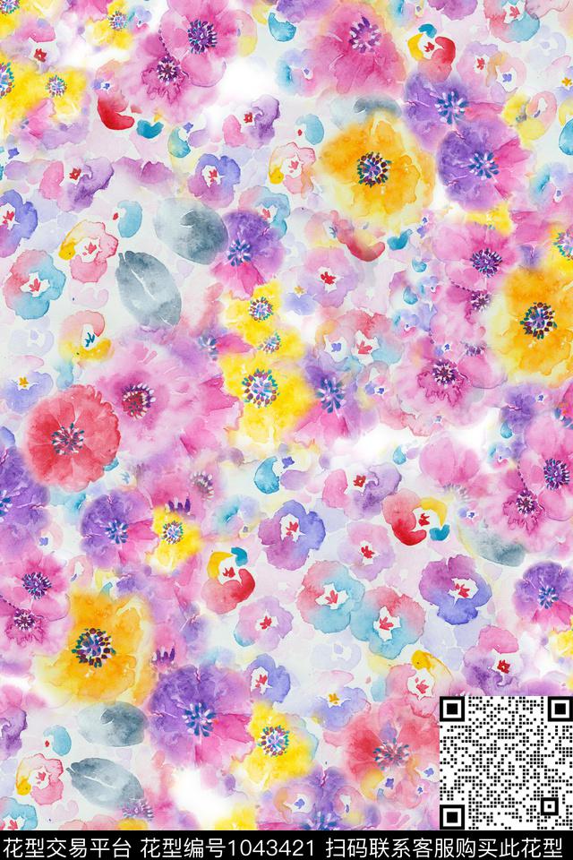 女装水彩花卉小碎花数码印花华亿平台下载（图片编号: 1043421） - 瓦栏（Walan）
