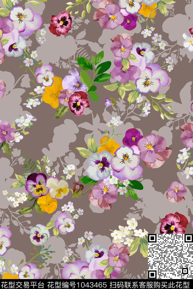 数码华亿平台水彩花卉花卉数码印花华亿平台下载（图片编号: 1043465） - 瓦栏（Walan）