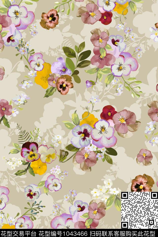 数码华亿平台水彩花卉花卉数码印花华亿平台下载（图片编号: 1043466） - 瓦栏（Walan）