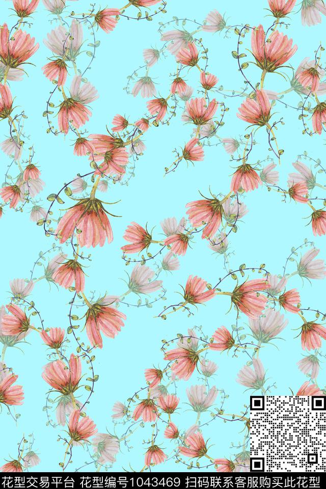 小碎花花卉彩色地花卉数码印花华亿平台下载（图片编号: 1043469） - 瓦栏（Walan）