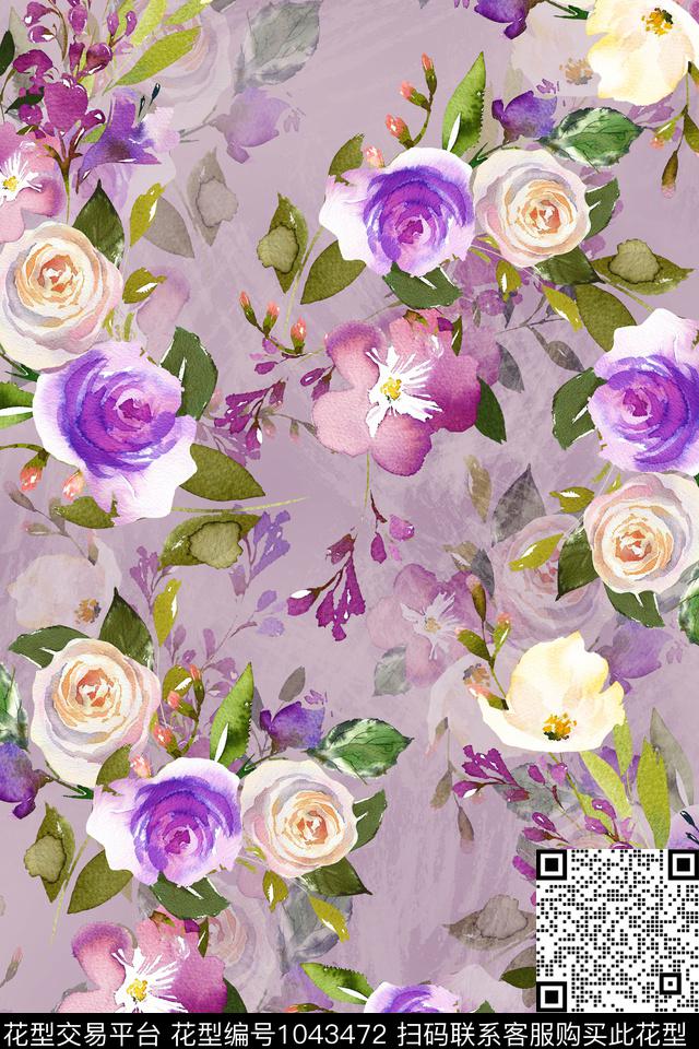 数码华亿平台水彩花卉花卉数码印花华亿平台下载（图片编号: 1043472） - 瓦栏（Walan）
