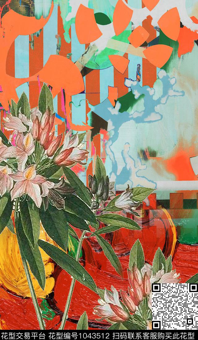 数码华亿平台抽象花卉中国风定位花数码印花华亿平台下载（图片编号: 1043512） - 瓦栏（Walan）