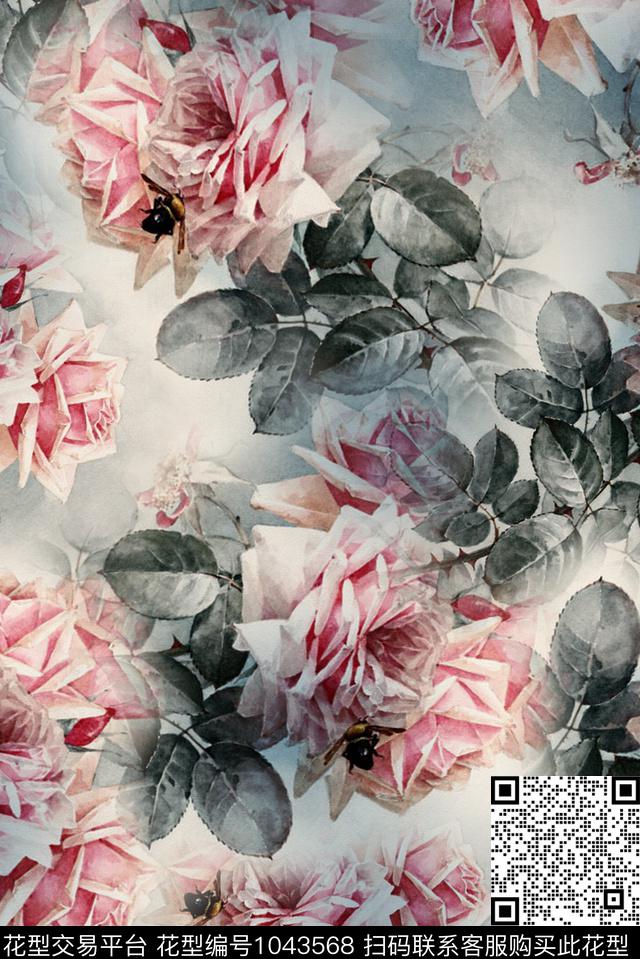 数码华亿平台水彩花卉花卉数码印花华亿平台下载（图片编号: 1043568） - 瓦栏（Walan）
